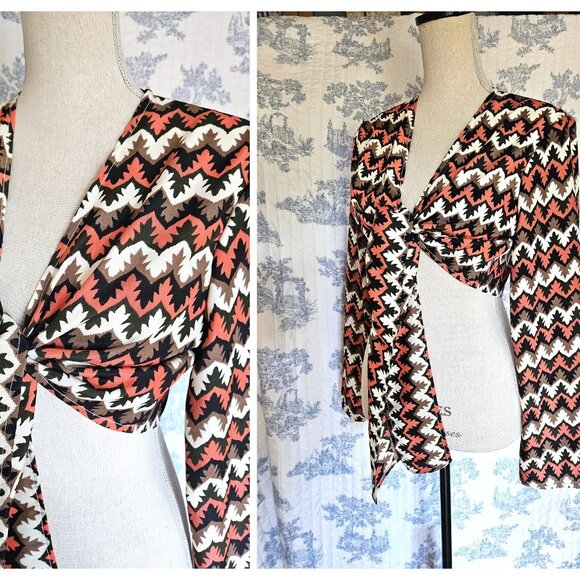 Size M to L Cropped Top or Cardigan Orange Chevron New - Picture 1 of 9